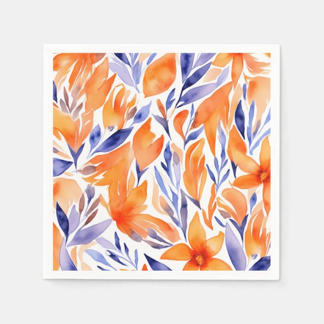 Guardanapo De Papel Bela aquarela padrão laranja abstrato floral (Frente)