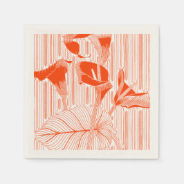 Guardanapo De Papel Bela arte floral em linha com plantas laranja