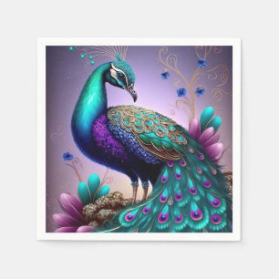 Guardanapo De Papel Bela Coloração Peacock Peafowl Bird Willife