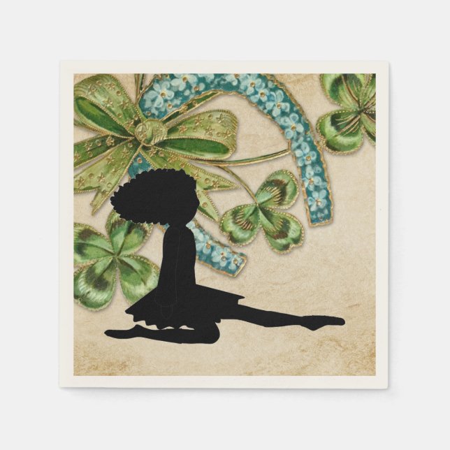 Guardanapo De Papel Bela Dançarina Irlandesa, Shamrock e Horsferes (Frente)