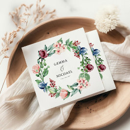 Guardanapo De Papel Bela Floral em Aquarela & Folhagem para Casamento