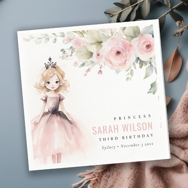 Guardanapo De Papel Bela princesa rosa Rosa Floral Aniversário (Criador carregado)