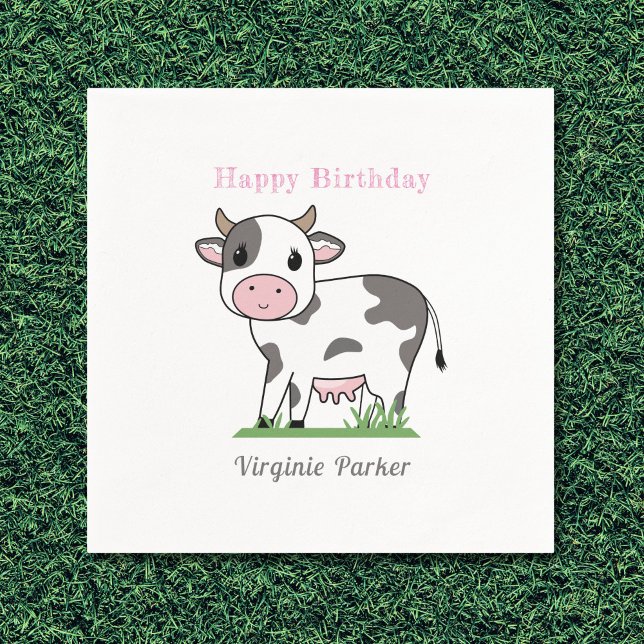 Guardanapo De Papel Bela Vaca Bonita Aniversário Napkins (Cute Cow Birthday Napkins)