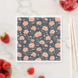 Guardanapo De Papel Belas Flores de Pessegueiro em Flor em Azul Marinh