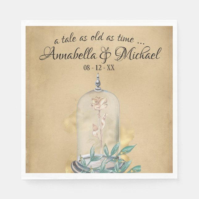 Guardanapo De Papel Beleza e Rosa de conto de fadas da Besta (Frente)