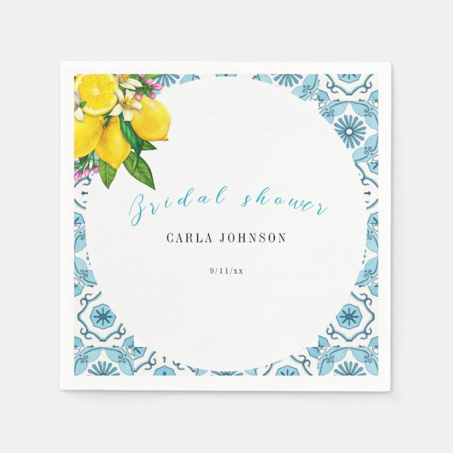 Guardanapo De Papel Belo azulejo italiano e chá de noiva de cal (Frente)