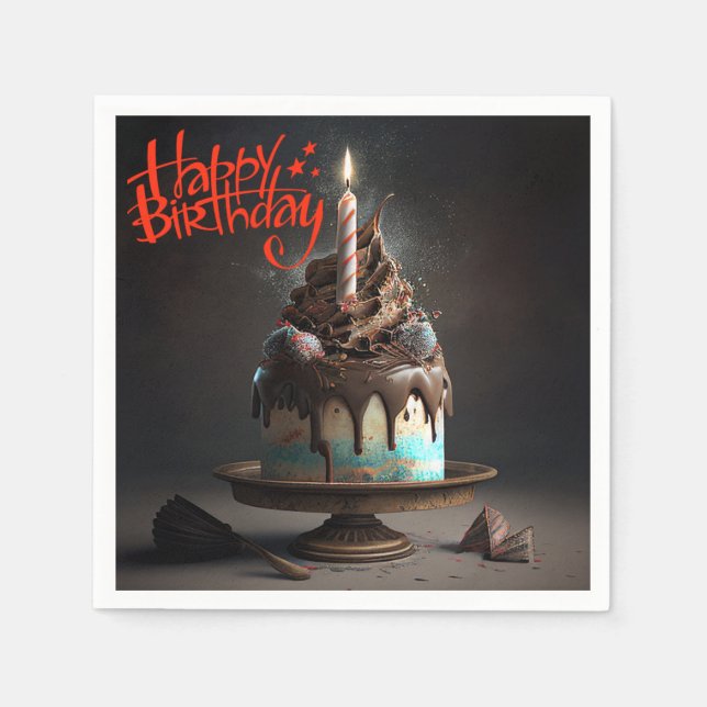 Guardanapo De Papel Belo Bolo Feliz Aniversário Oferece Amor (Frente)