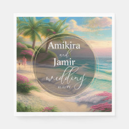 Guardanapo De Papel Belo Casamento De Fundo De Praia Faux Glitter