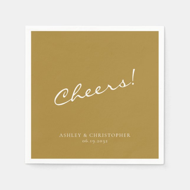 Guardanapo De Papel Belo Casamento Dourado de Aquarela Floral (Frente)