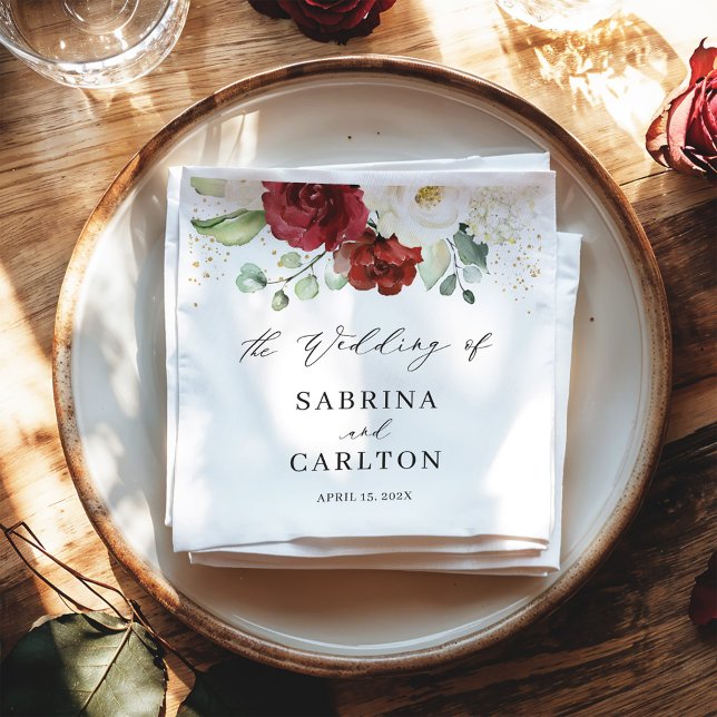 Guardanapo De Papel Belo Casamento Dourado de Confetti Vermelho Branco (Criador carregado)