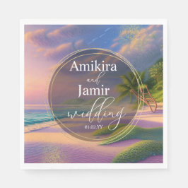 Guardanapo De Papel Belo Casamento Dourado De Fundo De Praia