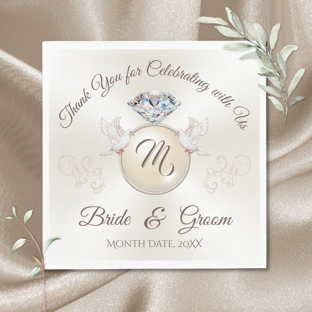 Guardanapo De Papel Belo Casamento Impresso Personalizado De Ivory Nap (Custom Wedding Napkins. Love Birds themed wedding. Diamond Wedding. Love Birds Wedding Napkins.)