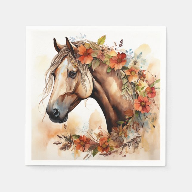 Guardanapo De Papel Belo Cavalo com Bonito Flor Aquarela (Frente)