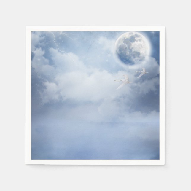 Guardanapo De Papel Belo Céu Azul com Cisnes Voadoras (Frente)