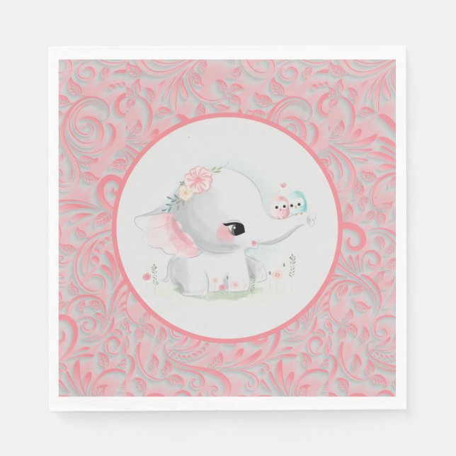 Guardanapo De Papel Belo Elefante de Bebê Branca (Frente)