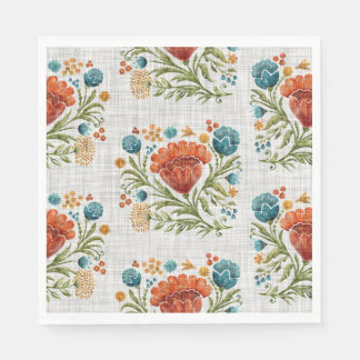 Guardanapo De Papel Belo Padrão Floral Moderno Laranja Azul