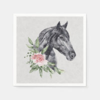 Belo Retrato de Cabeça de Cavalo Negro Aquarela