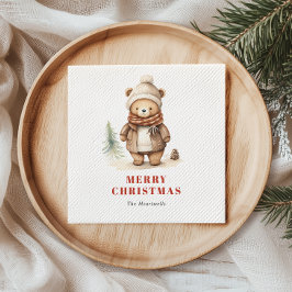 Guardanapo De Papel Belo Urso de Aquarela Feliz Feriado de Natal