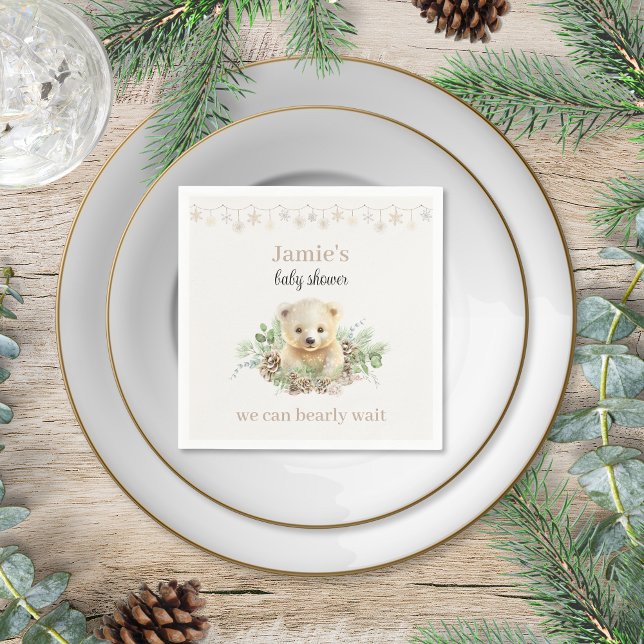 Guardanapo De Papel Belo Urso Polar de inverno Chá de fraldas neutro d (cute creamy white beige polar bear winter baby shower cocktail napkins personalized christmas theme)