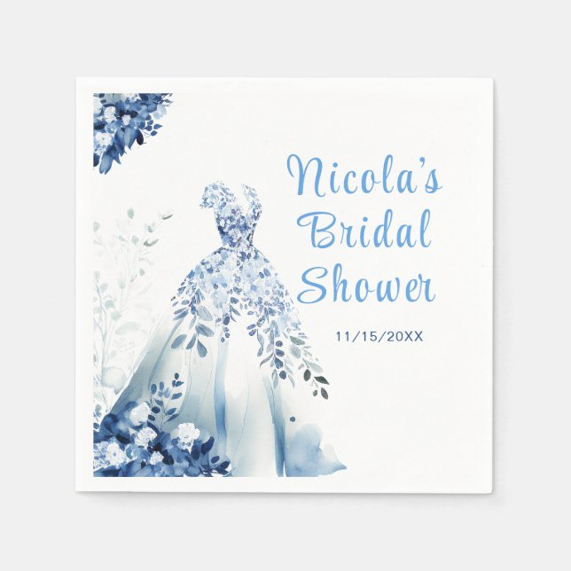 Guardanapo De Papel Belo vestido floral azul casamento chá de noiva (Frente)