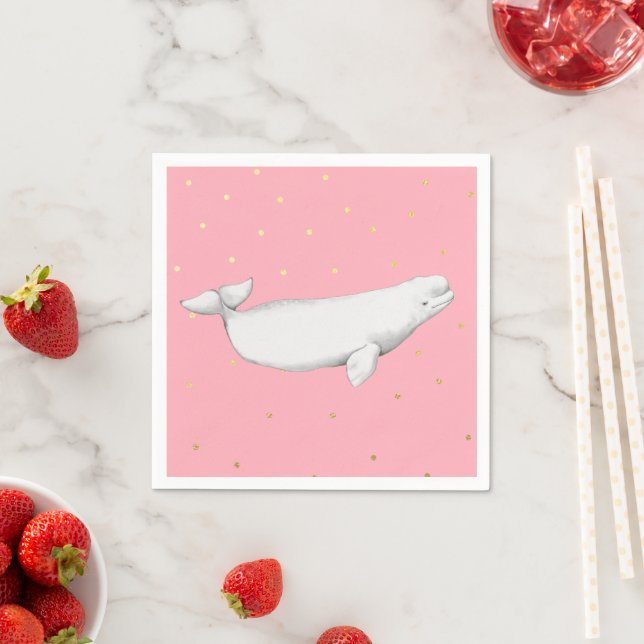 Guardanapo De Papel Beluga - Ilustração de Baleia Dourada, Rosa (Insitu)