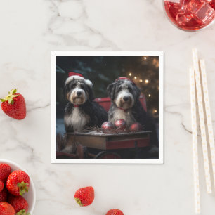 Guardanapo De Papel Bernedoodle Snowy Sleigh Decência de Natal