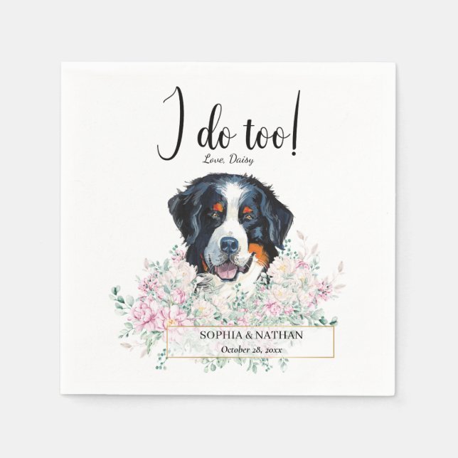 Guardanapo De Papel Bernese Mountain Dog Casamento Cocktail Napkins (Frente)
