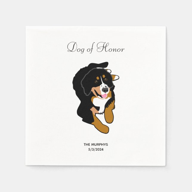 Guardanapo De Papel Bernese Mountain Dog Casamento Cocktail Napkins (Frente)