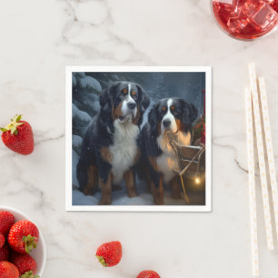 Guardanapo De Papel Bernese Mountain Snowy Sleigh Decência de Natal