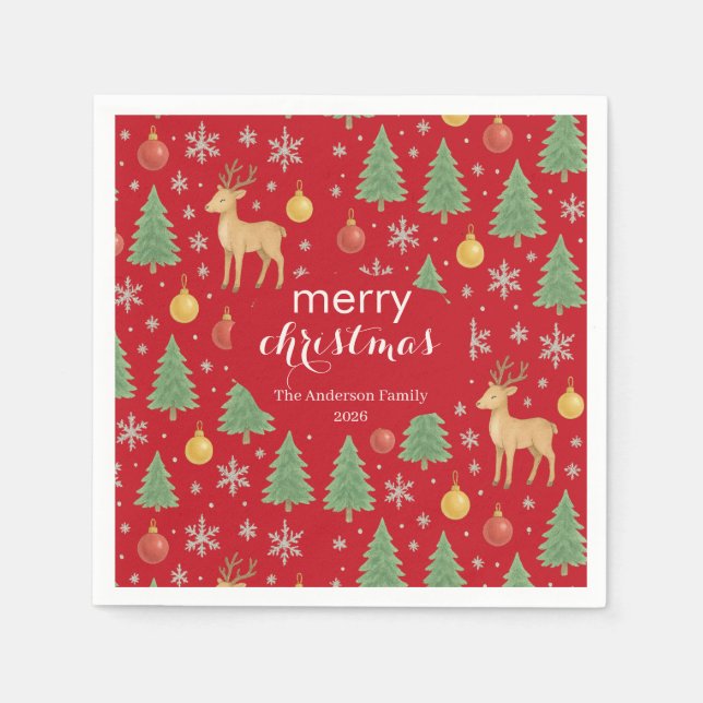 Guardanapo De Papel Berrendas de Aquarela e Árvore de Natal - (Frente)
