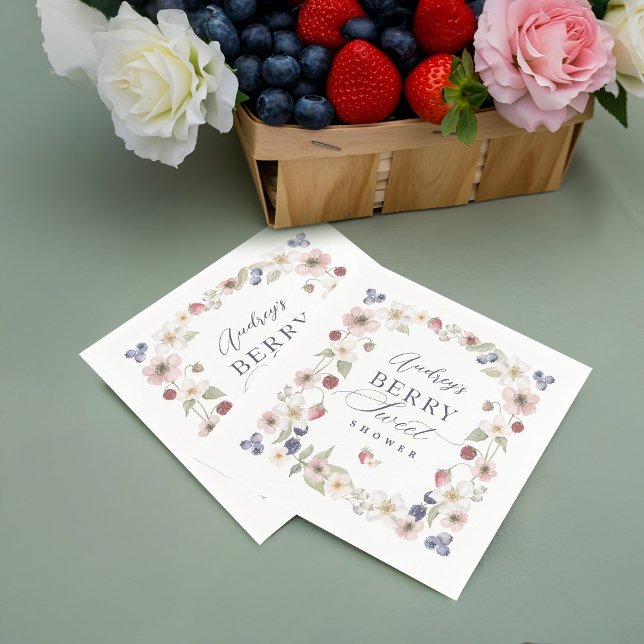 Guardanapo De Papel Berries e Flores Selvagens Chás de fraldas Berry S (Berry Sweet Baby Shower Wild Berries & Flowers Napkins)