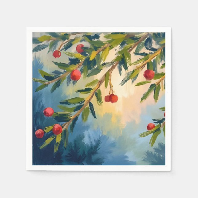 Guardanapo De Papel Berries & Greenery | Merry Christmas (Frente)