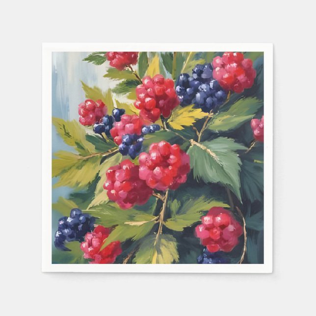 Guardanapo De Papel Berry Bush Raspberry Blackberries Watercolor Fruit (Frente)