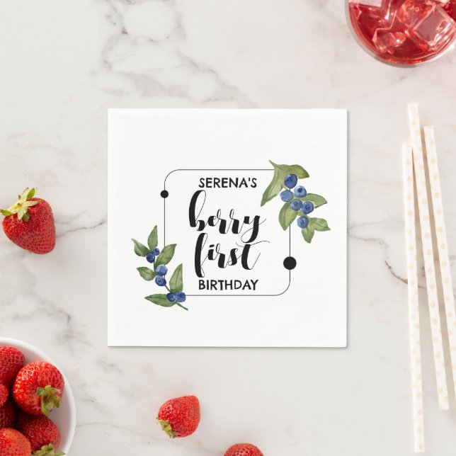 Guardanapo De Papel Berry First Aniversário de criança | mirtilo | Mín (Insitu)