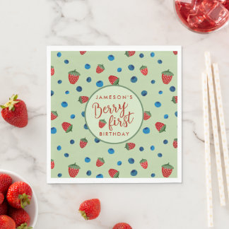Guardanapo De Papel Berry First Birthday Blueberry e Strawberry