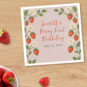 Guardanapo De Papel Berry First Birthday Cute Strawberry Floral Rosa