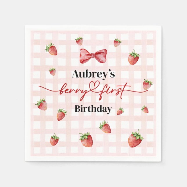 Guardanapo De Papel Berry First Birthday Paper Napkin (Frente)