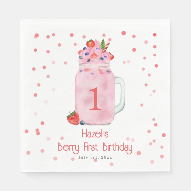 Guardanapo De Papel Berry First Birthday Smoothie (Frente)