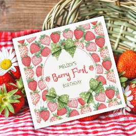 Guardanapo De Papel Berry First Birthday Strawberry Party 