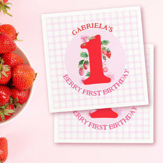 Guardanapo De Papel Berry First Birthday Watercolor Morangos
