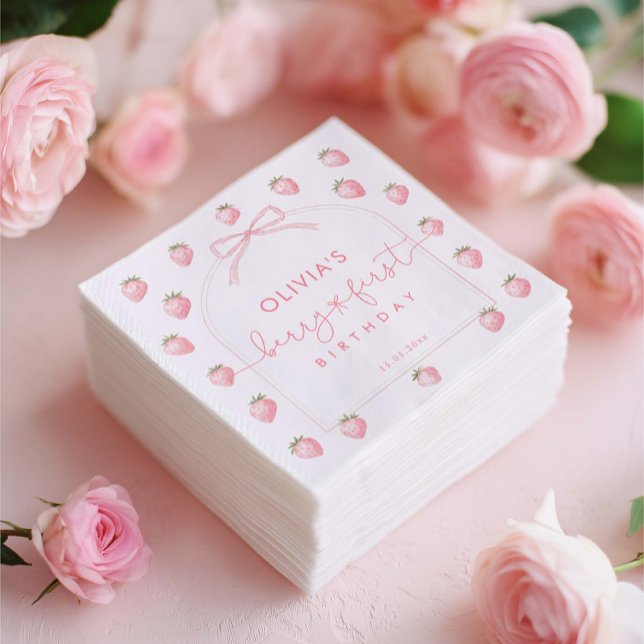 Guardanapo De Papel Berry First Girl Birthday Paper Napkin (Criador carregado)