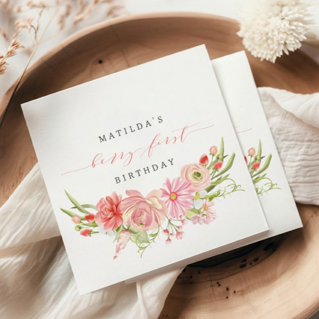 Guardanapo De Papel Berry First Strawberry Summer primeiro aniversario (Criador carregado)