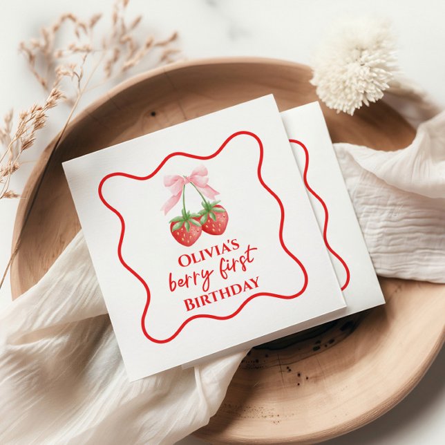Guardanapo De Papel Berry primeiro aniversário de morango Laço Rosa (Criador carregado)