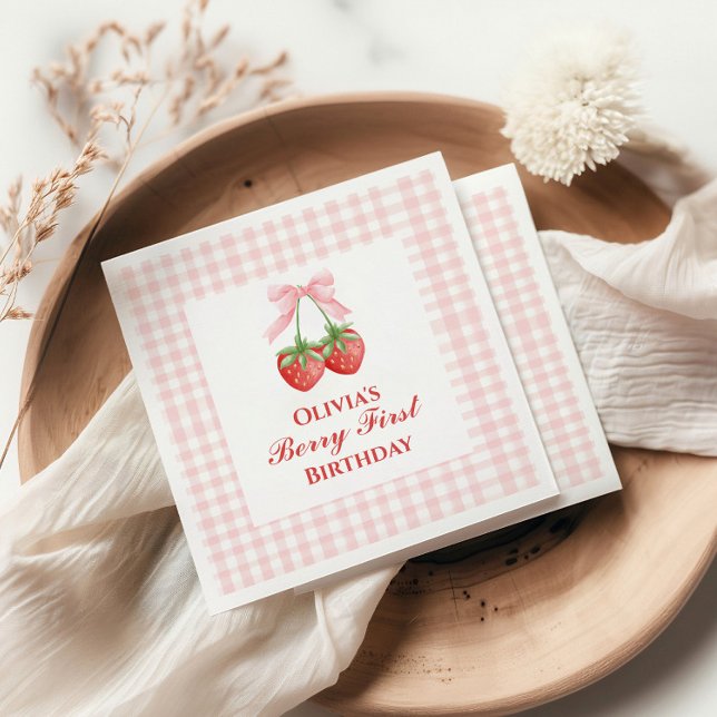 Guardanapo De Papel Berry primeiro aniversário de morango Laço Rosa Gi (Criador carregado)