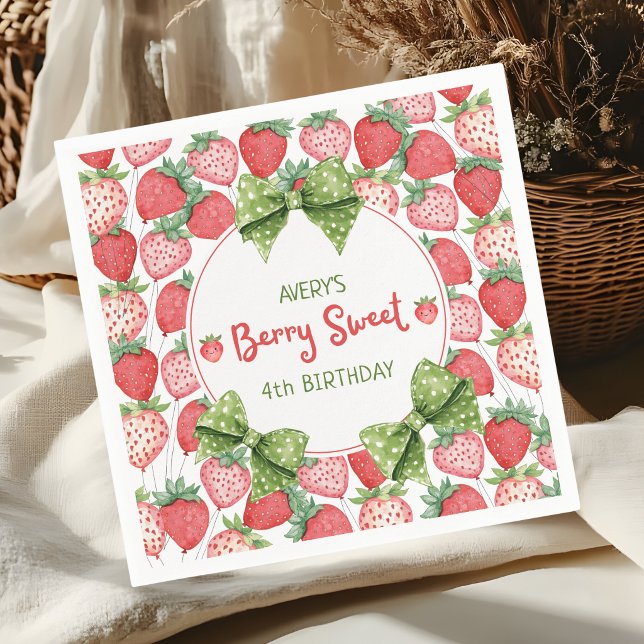 Guardanapo De Papel Berry Sweet 4th Birthday Strawberry Party  (Criador carregado)