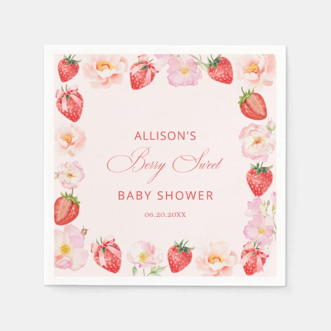 Guardanapo De Papel Berry Sweet Baby Shower Strawberry Bow  (Frente)