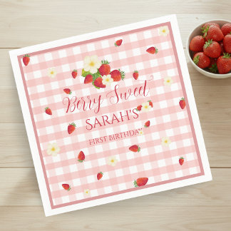 Guardanapo De Papel Berry Sweet Strawberry 1st Birthday Party