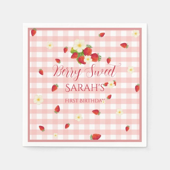 Guardanapo De Papel Berry Sweet Strawberry 1st Birthday Party (Frente)