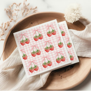 Guardanapo De Papel Berry Sweet Strawberry Aniversário Pink Gingham