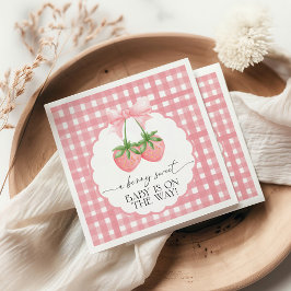 Guardanapo De Papel Berry Sweet Strawberry Pink Gingham Baby Shower